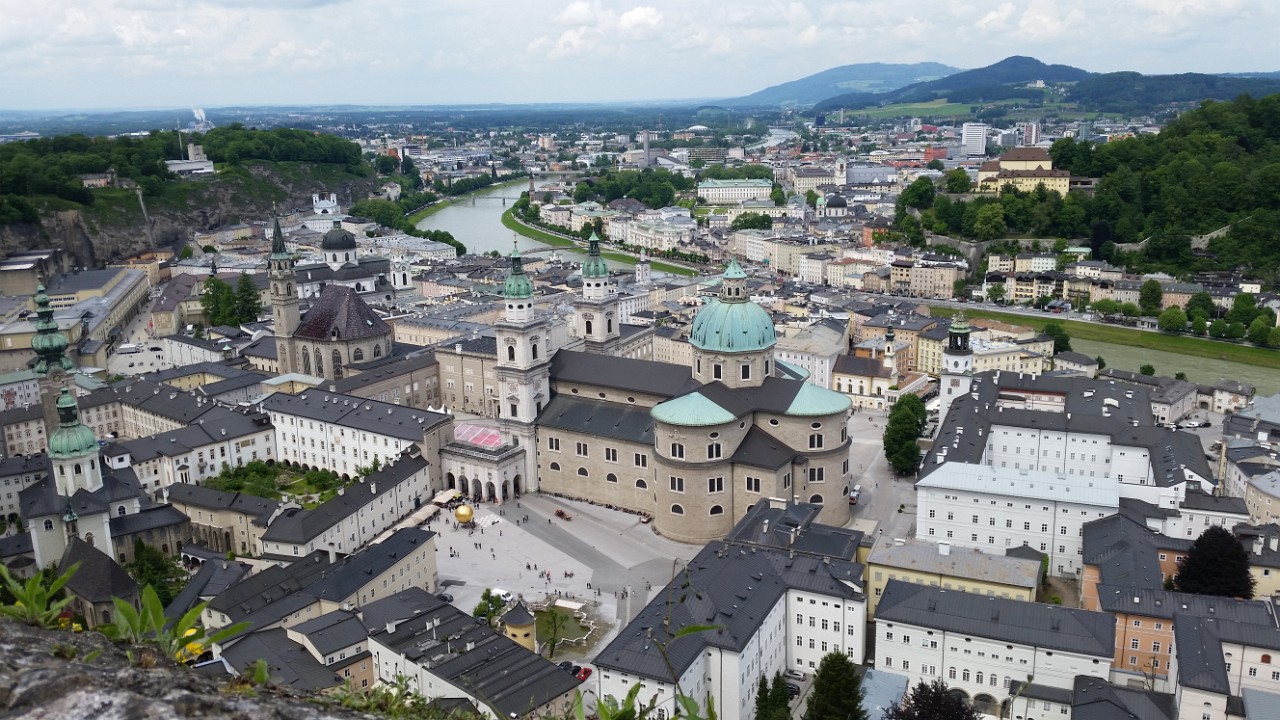 Peering down onto the Salzburg Cathedral from the into the Hohensalzburg Fortress